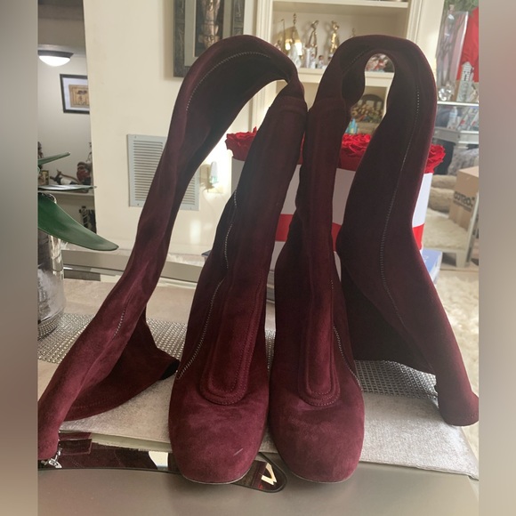OVER-THE-KNEE BURGUNDY SUEDE SOCK BOOTS SZ 10.5 by LAURENCE DACADE 🔥🔥🔥🔥 - Picture 4 of 17